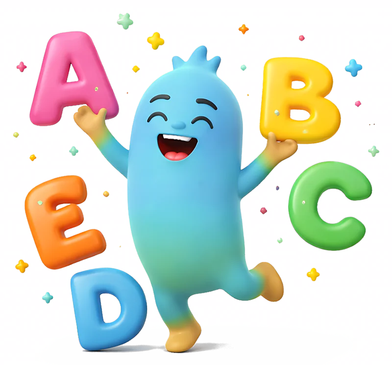 O Gui pulando entre as letras A, B, C, D e E